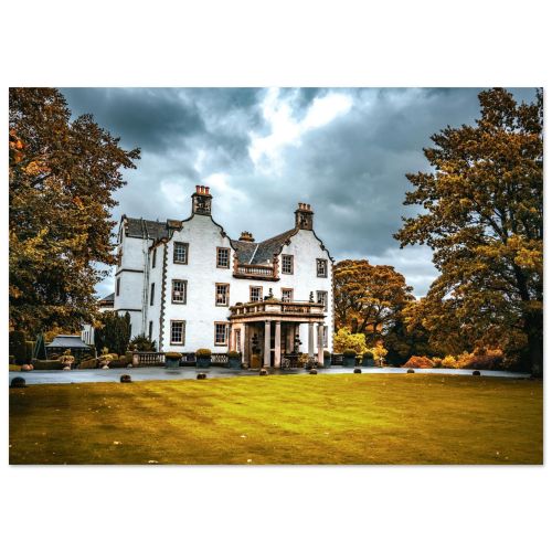 Prestonfield House Under Dramatic Clouds | Historic White Manor Edinburgh Scotland Autumn | Architectural Landscape Photography | Premium Matte Paper Poster