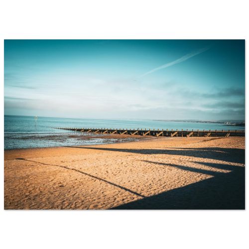 Portobello Beach Golden Hour Shadows | Edinburgh Firth of Forth Wooden Groynes Scotland | Coastal Seascape Photography | Premium Matte Paper Poster
