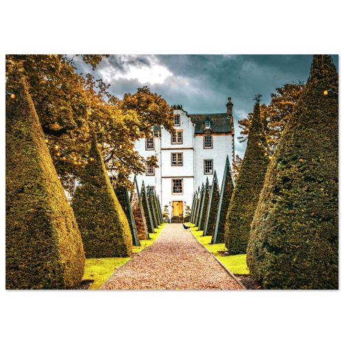 Prestonfield House with Topiary Gardens | Historic Scottish Estate Edinburgh Yellow Door | Architectural Photography | Premium Matte Paper Poster