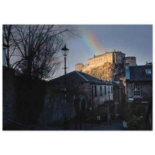 Edinburgh Castle and Rainbow | View from Vennel Point with Colorful Sky | Cityscape Art | Premium Matte Paper Poster