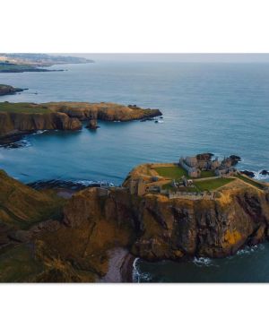 Dunnottar Castle on Dramatic Cliffs | Medieval Fortress Aberdeenshire Scotland North Sea | Aerial Coastal Photography | Premium Matte Paper Poster