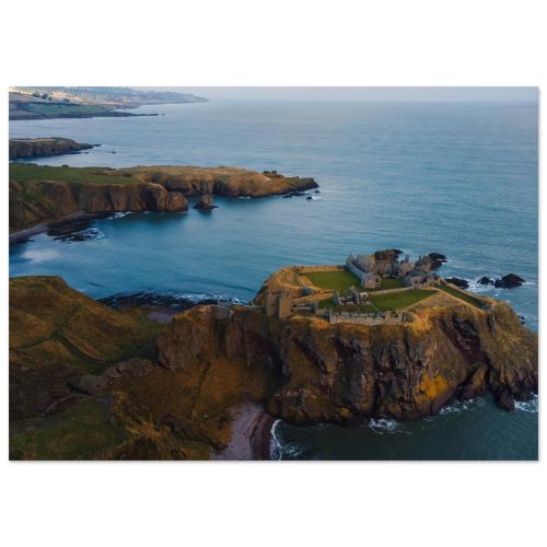 Dunnottar Castle on Dramatic Cliffs | Medieval Fortress Aberdeenshire Scotland North Sea | Aerial Coastal Photography | Premium Matte Paper Poster