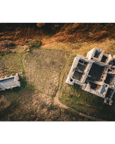 Crichton Castle | Bird’s Eye View of the Courtyard and Grounds | Aerial Photography | Premium Matte Paper Poster