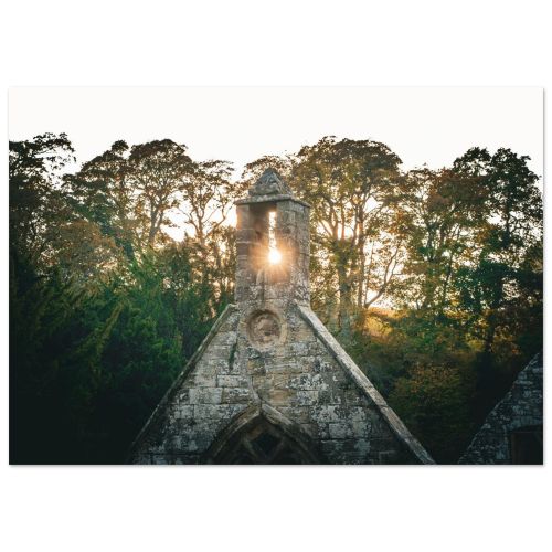 Magical Sunset at Temple Old Kirk | Evening Light on Historic Temple Village | Landscape Photography | Premium Matte Paper Poster