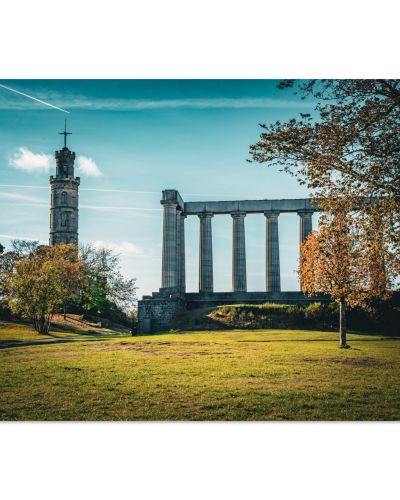 Calton Hill Autumn Vibes | Edinburgh City Monuments Scotland Golden Foliage Season | Urban Landscape Photography | Premium Matte Paper Poster