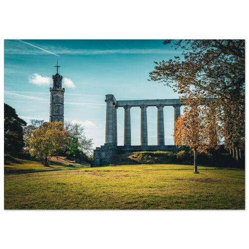 Calton Hill Autumn Vibes | Edinburgh City Monuments Scotland Golden Foliage Season | Urban Landscape Photography | Premium Matte Paper Poster
