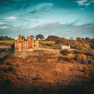 Crichton Castle | Landscape Scene with Autumn Sunset Lighting | Seasonal Photography | Premium Matte Paper Poster