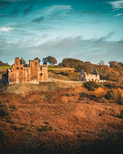 Crichton Castle | Landscape Scene with Autumn Sunset Lighting | Seasonal Photography | Premium Matte Paper Poster