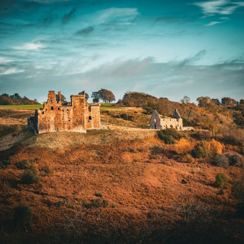 Crichton Castle | Landscape Scene with Autumn Sunset Lighting | Seasonal Photography | Premium Matte Paper Poster