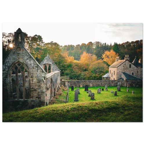 Temple Old Kirk | Sunset Light on Autumn Gravestones | Landscape Photography | Premium Matte Paper Poster