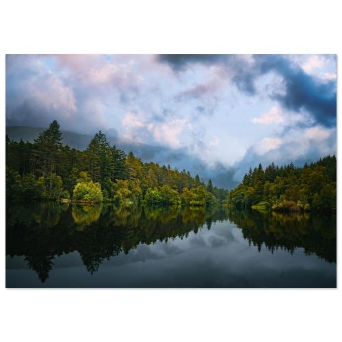Glencoe Loch | Dramatic Forest Reflection & Misty Dawn Sky | Scottish Landscape Photography | Premium Matte Paper Poster