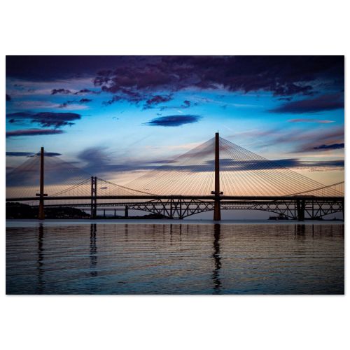 Forth Bridges | Rail and Road Bridges at Sunset | Scottish Landscape | Premium Matte Paper Poster