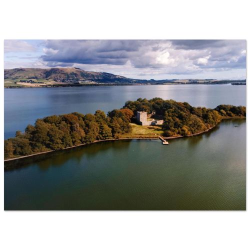 Loch Leven Castle Isolation | Aerial View of Island Fortress in the Loch | Drone Photography | Premium Matte Paper Poster