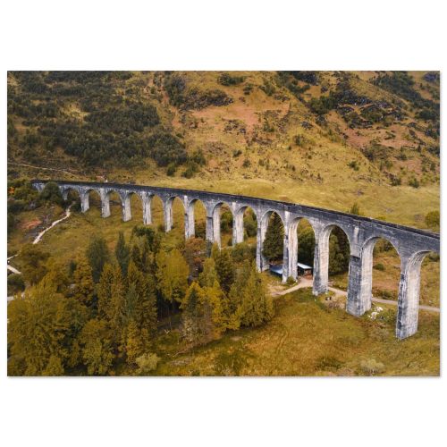 Glenfinnan Viaduct Majesty | Aerial View of the Jacobite Steam Train in the Highlands | Drone Landscape | Premium Matte Paper Poster
