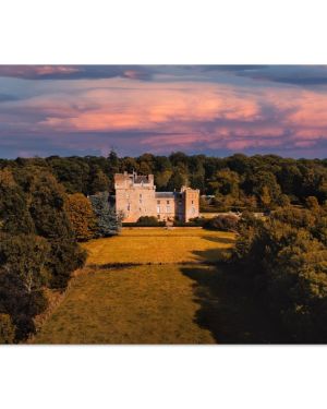 Lenoxlove House at Golden Hour | Historic Scottish Castle East Lothian | Aerial Drone Photography | Premium Matte Paper Poster