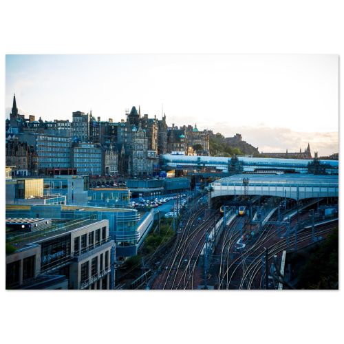 Edinburgh Waverley Station Sunset | Historic Train Station Edinburgh Scotland | Urban Railway Photography | Premium Matte Paper Poster