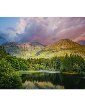 Mountain Lake Sunset | Glencoe Highlands Scotland | Landscape Photography | Premium Matte Paper Poster