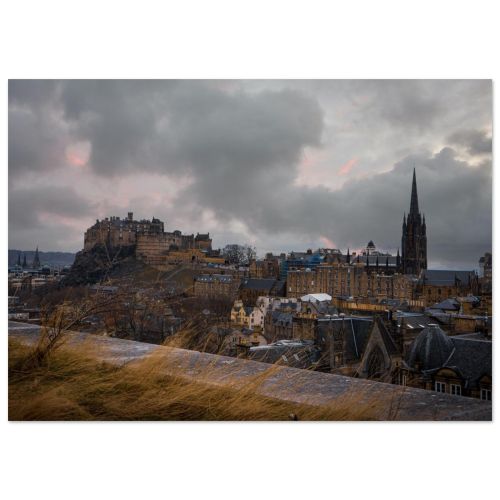 Edinburgh Castle Sentinel | Dramatic Pre-Storm View from the National Museum | Moody Cityscape | Premium Matte Paper Poster