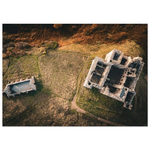 Crichton Castle | Bird’s Eye View of the Courtyard and Grounds | Aerial Photography | Premium Matte Paper Poster