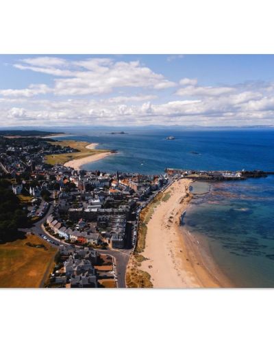 North Berwick Coastal Overview | Aerial View of Beaches, Bass Rock & The Town | Drone Photography | Premium Matte Paper Poster