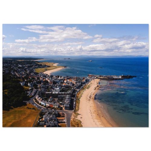 North Berwick Coastal Overview | Aerial View of Beaches, Bass Rock & The Town | Drone Photography | Premium Matte Paper Poster