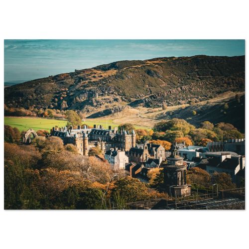 Holyrood Palace with Arthur’s Seat | Royal Residence Edinburgh Scotland Autumn Landscape | Historic Architecture Photography | Premium Matte Paper Poster