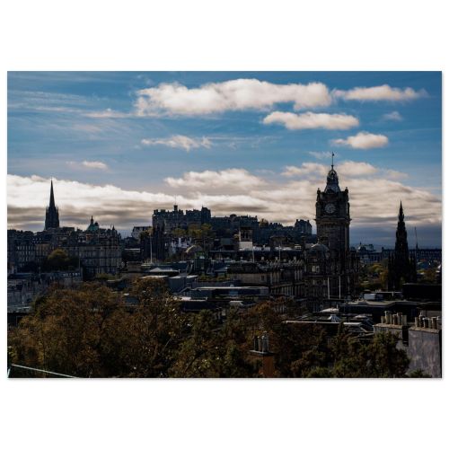 Edinburgh Skyline with Castle View | Historic Old Town Scotland Balmoral Clock Tower | Cityscape Photography | Premium Matte Paper Poster