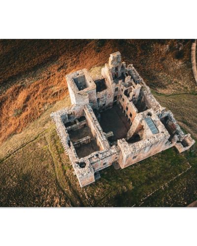 Crichton Castle Courtyard | Aerial View of Geometry and Stone Cones | Drone Photography | Premium Matte Paper Poster