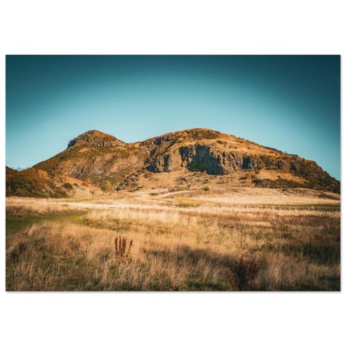 Salisbury Crags at Golden Hour | Arthur’s Seat Holyrood Park Edinburgh Scotland | Volcanic Rock Formation Photography | Premium Matte Paper Poster