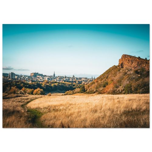 Edinburgh Skyline from Salisbury Crags | Arthur’s Seat Holyrood Park Scotland Autumn | Panoramic Landscape Photography | Premium Matte Paper Poster