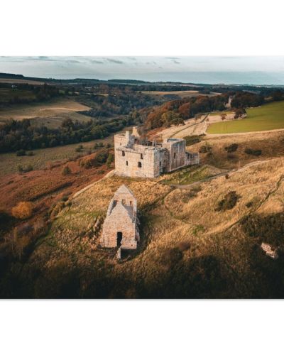 Crichton Castle | Aerial View of the Historic Scottish Fortress | Drone Photography | Premium Matte Paper Poster