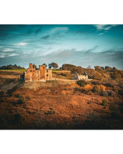 Crichton Castle | Landscape Scene with Autumn Sunset Lighting | Seasonal Photography | Premium Matte Paper Poster