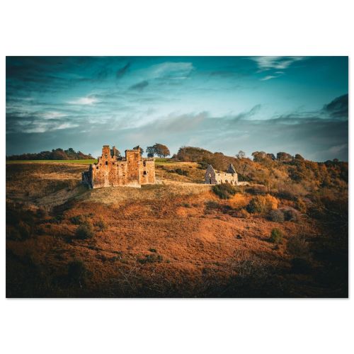 Crichton Castle | Landscape Scene with Autumn Sunset Lighting | Seasonal Photography | Premium Matte Paper Poster