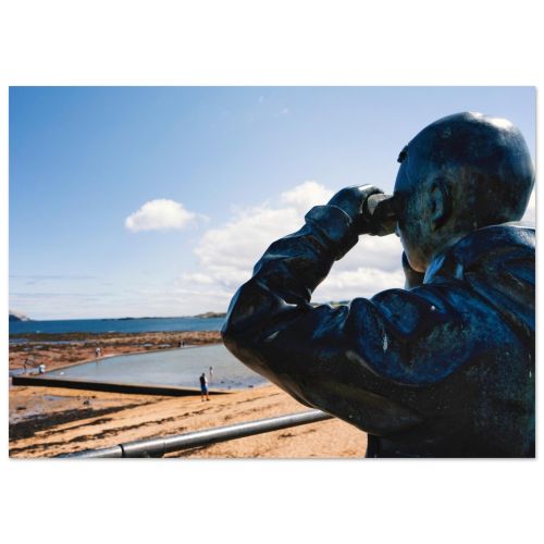 Bronze Telescope Statue Overlooking Bass Rock | North Berwick East Lothian Scotland | Coastal Sculpture Photography | Premium Matte Paper Poster