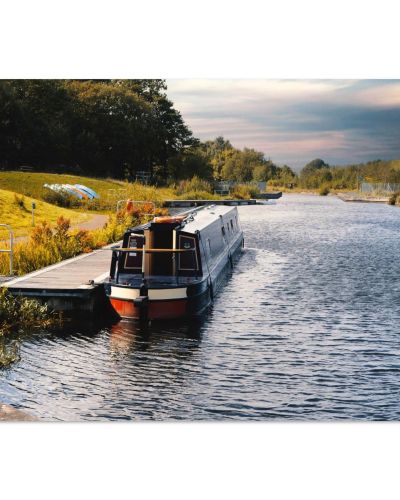Boat on the Clyde Canal | Peaceful Scene on a Scottish Waterway | Landscape Photography | Premium Matte Paper Poster