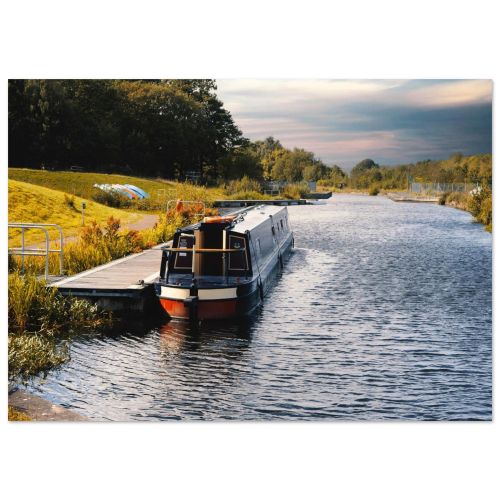 Boat on the Clyde Canal | Peaceful Scene on a Scottish Waterway | Landscape Photography | Premium Matte Paper Poster